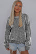 Striped Print Ribbed Trim Round Neck Sweater